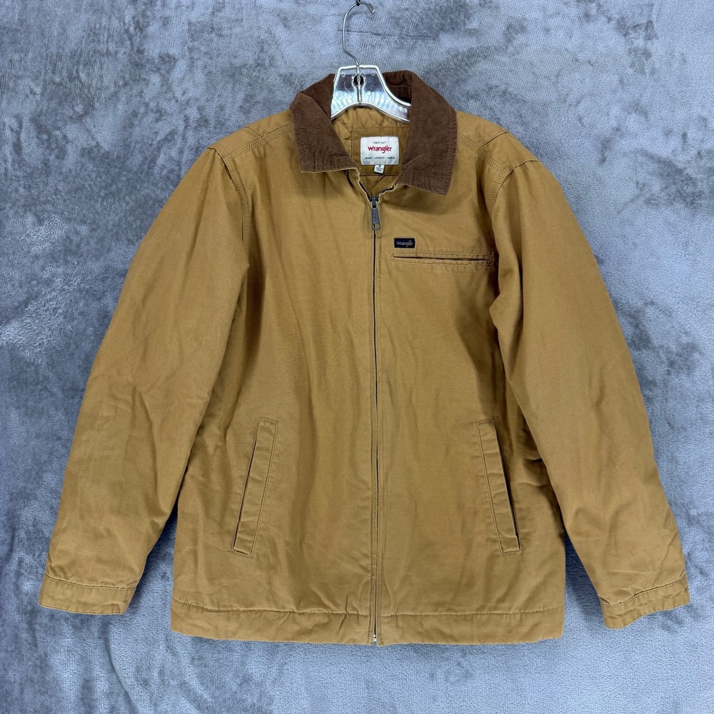 Wrangler Jacket Mens S Canvas Work Tan Corduroy Collar Quilted EUC